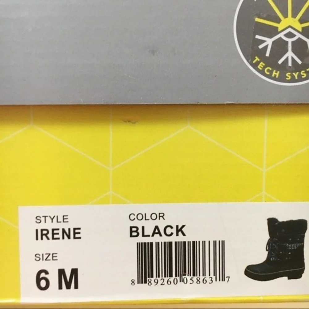 Khombu‎ Womens Size 6 Irene Black White Sweater Knit Winter Snow Duck Boots NEW